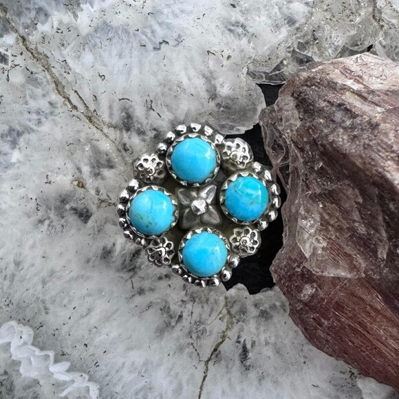 Sterling Silver Southwestern Style 4 Composite Turquoise Adjustable Ring - Picture 5 of 10